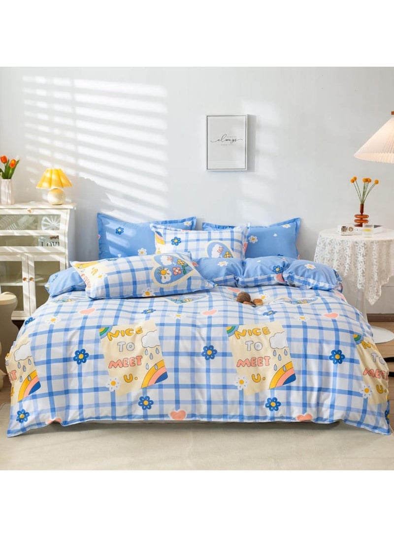 عام طقم أغطية ألحفة مكون من 4 قطع، طقم سرير من البوليستر الناعم، طقم لحاف كرتوني بدون قلب، طقم لحاف كرتوني مع غطاء لحاف واحد وشرشف واحد و2 غطاء وسادة - Image 1