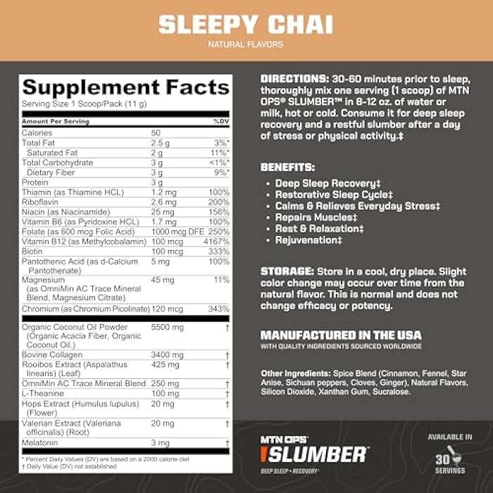 MTN OPS Slumber Sleep Aid for Muscle Recovery & Deep Sleep, Sleepy Chai Sleep Support Powder Drink Mix, 30 Servings - Image 3