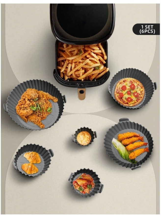 Happy Home - Silicone Air Fryer Pot Oven Basket Food Safe Reusable Air Fryer Oven Accessories Pot, Replacement Parchment Paper Liners, Home Kitchen Supplies (Grey- 6 Pack) - Image 1