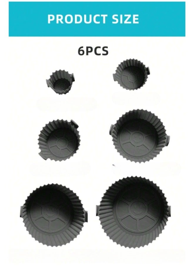 Happy Home - Silicone Air Fryer Pot Oven Basket Food Safe Reusable Air Fryer Oven Accessories Pot, Replacement Parchment Paper Liners, Home Kitchen Supplies (Grey- 6 Pack) - Image 1