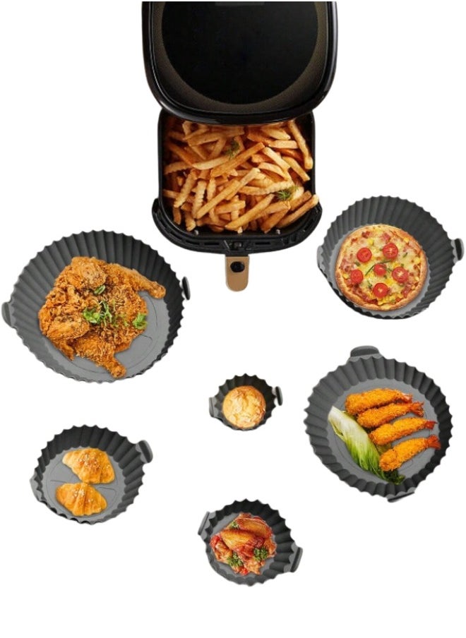 Happy Home - Silicone Air Fryer Pot Oven Basket Food Safe Reusable Air Fryer Oven Accessories Pot, Replacement Parchment Paper Liners, Home Kitchen Supplies (Grey- 6 Pack) - Image 1
