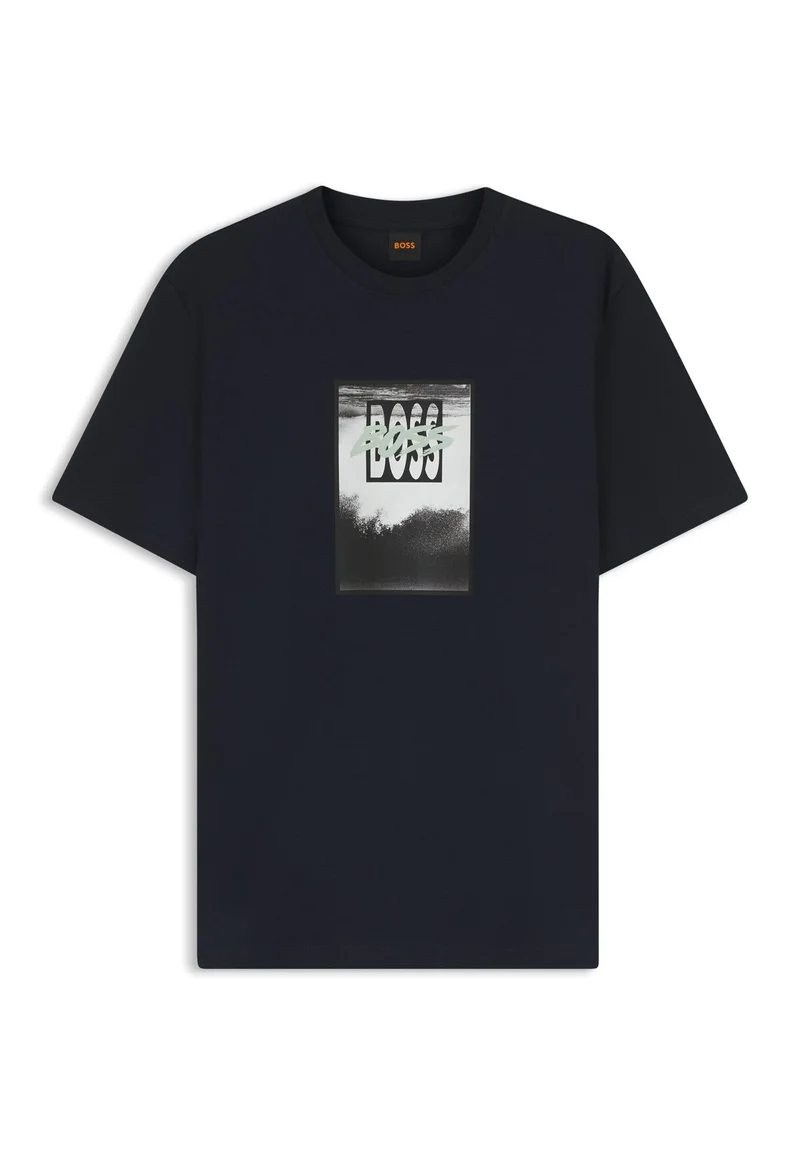 BOSS Dark Blue Cotton-jersey T-shirt with printed artwork for Men | Best Price UAE