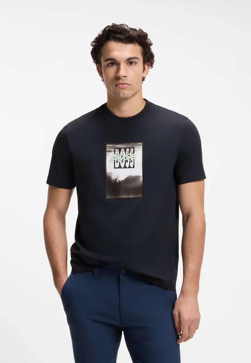 BOSS Cotton-jersey T-shirt with printed artwork
