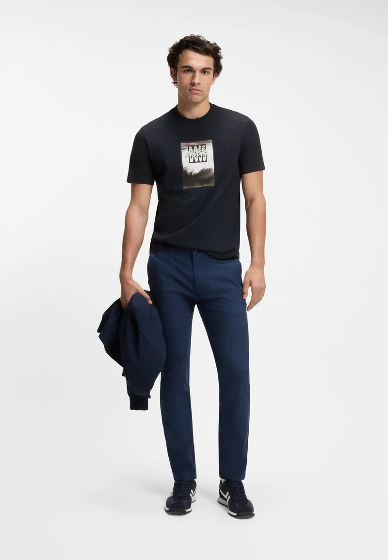 BOSS Dark Blue Cotton-jersey T-shirt with printed artwork for Men | Best Price UAE