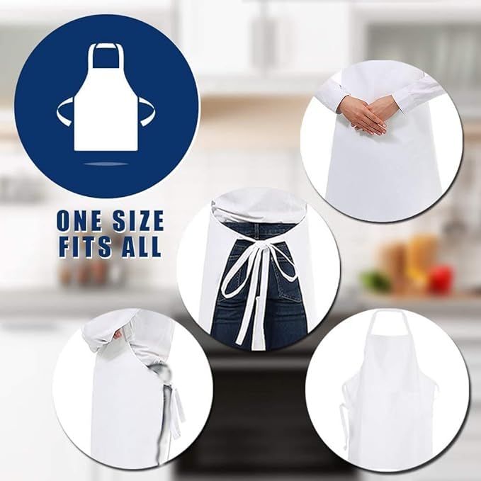 M I Fashions 100 Cotton Kitchen Aprons Chef Cooking Apron for Women and Men with 2 Front Pockets 31X25 Inches White - Image 5