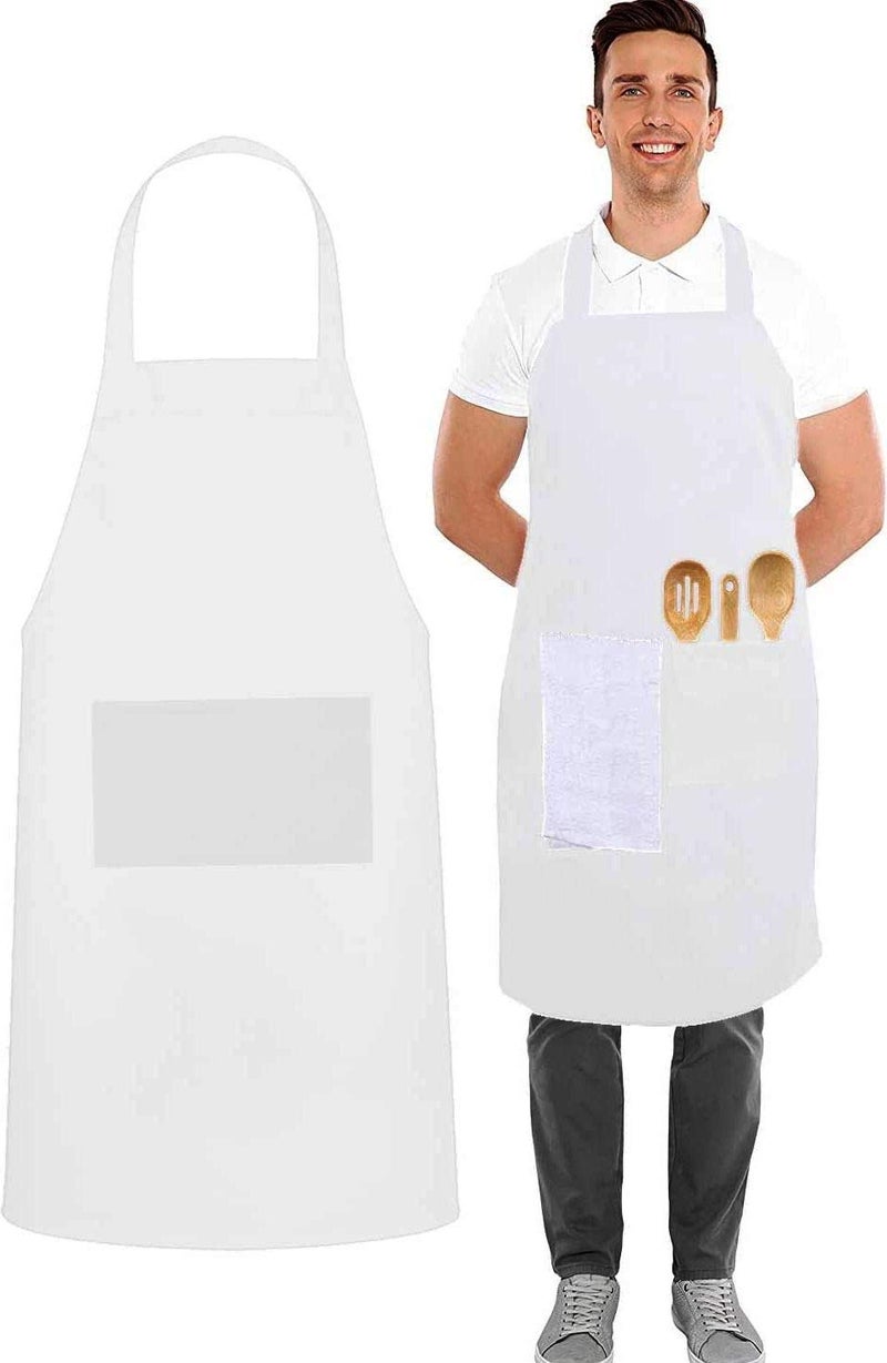 M I Fashions 100 Cotton Kitchen Aprons Chef Cooking Apron for Women and Men with 2 Front Pockets 31X25 Inches White - Image 1