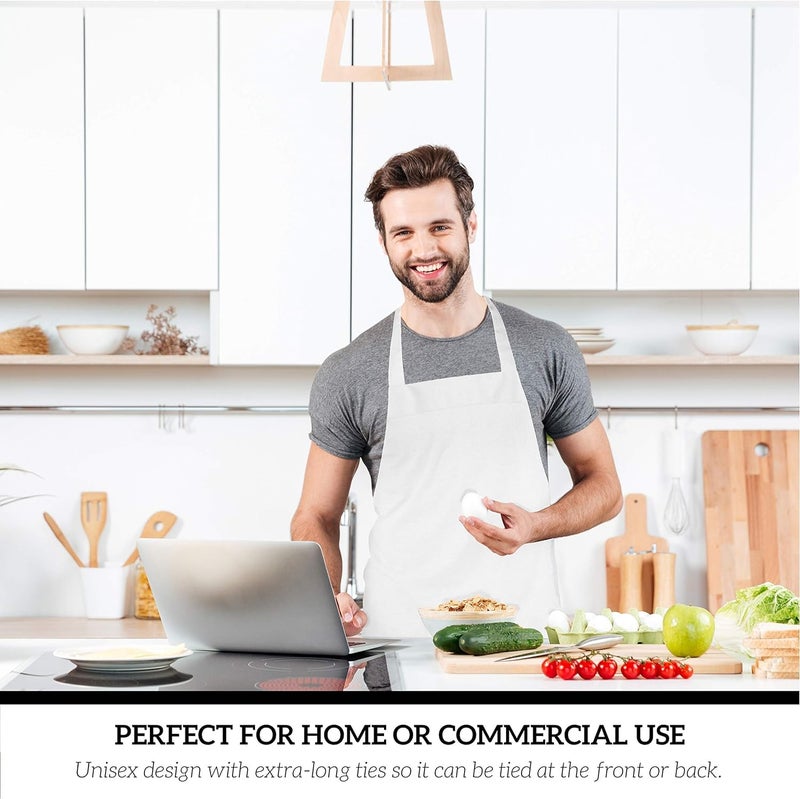 M I Fashions 100 Cotton Kitchen Aprons Chef Cooking Apron for Women and Men with 2 Front Pockets 31X25 Inches White - Image 3