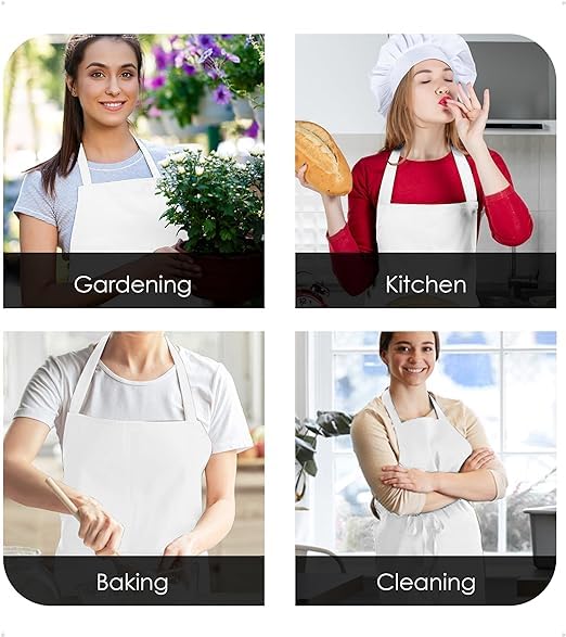 M I Fashions 100 Cotton Kitchen Aprons Chef Cooking Apron for Women and Men with 2 Front Pockets 31X25 Inches White - Image 4