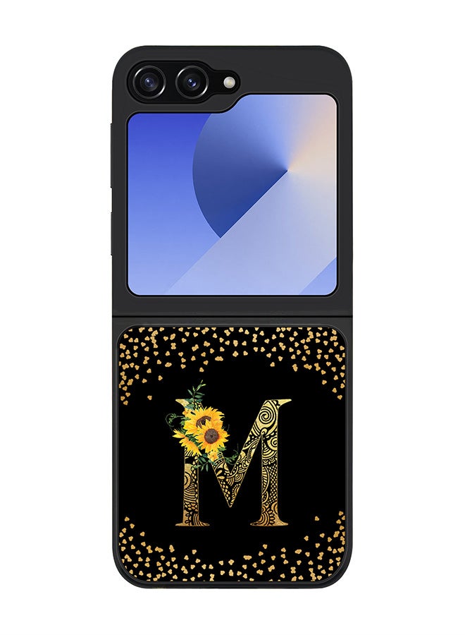 Stylizedd Rugged Black edge case for Samsung Galaxy Z Flip7 FE, Slim fit Case Flexible Cover - Custom Monogram Initial Letter Floral Pattern Alphabet - M ( Black ) - Image 1