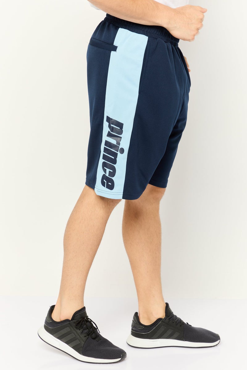Prince Men Brand Logo Basic Shorts, Navy/Light Blue - Image 3