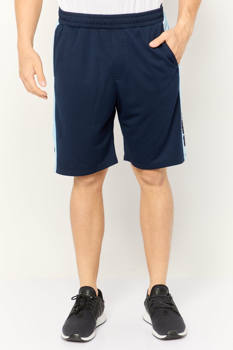 Prince Men Brand Logo Basic Shorts, Navy/Light Blue - Image 1
