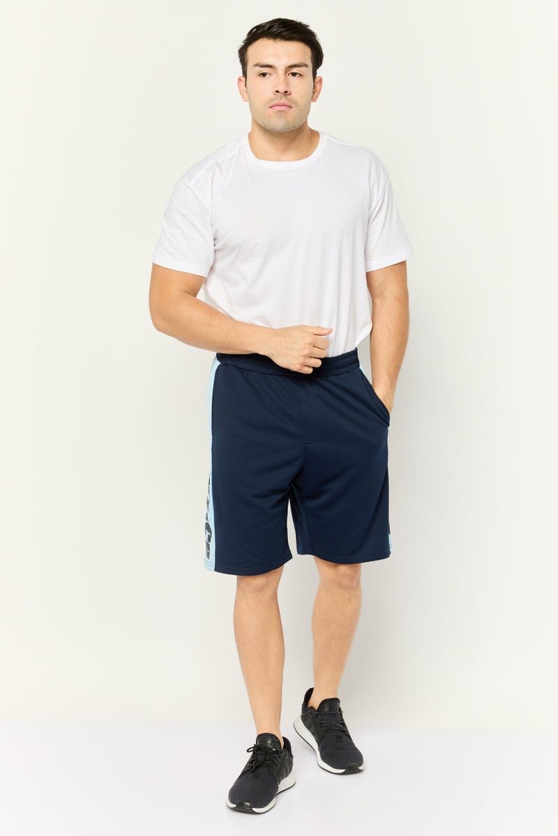 Prince Men Brand Logo Basic Shorts, Navy/Light Blue - Image 2