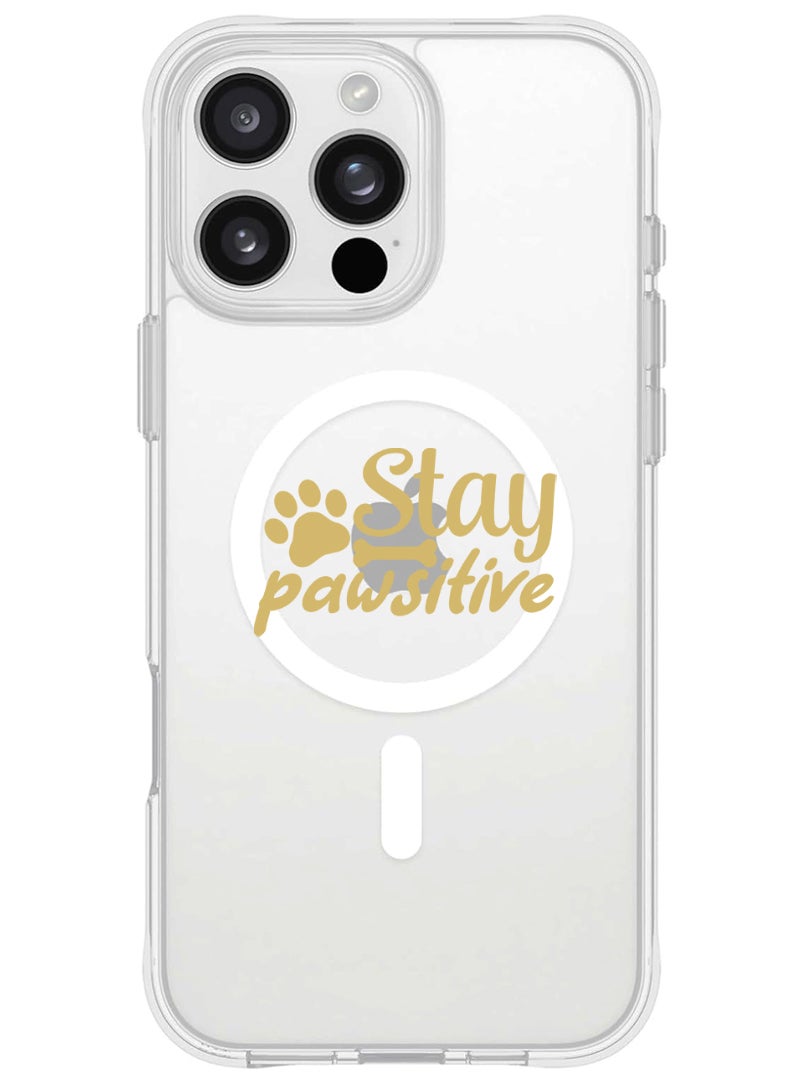 Theodor iPhone 16 Pro Max Magsafe Magnetic Case for iPhone Compatible with Wireless Charging, Shockproof Phone Bumper Cover - Stay pawsitive - Image 1