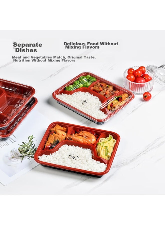 Temeiju Disposable Food Containers, Four Compartments, Thickened With Lids, Takeout Boxes, Black And Red, 100 Sets, 1000 Model, Microwave Safe - Image 4