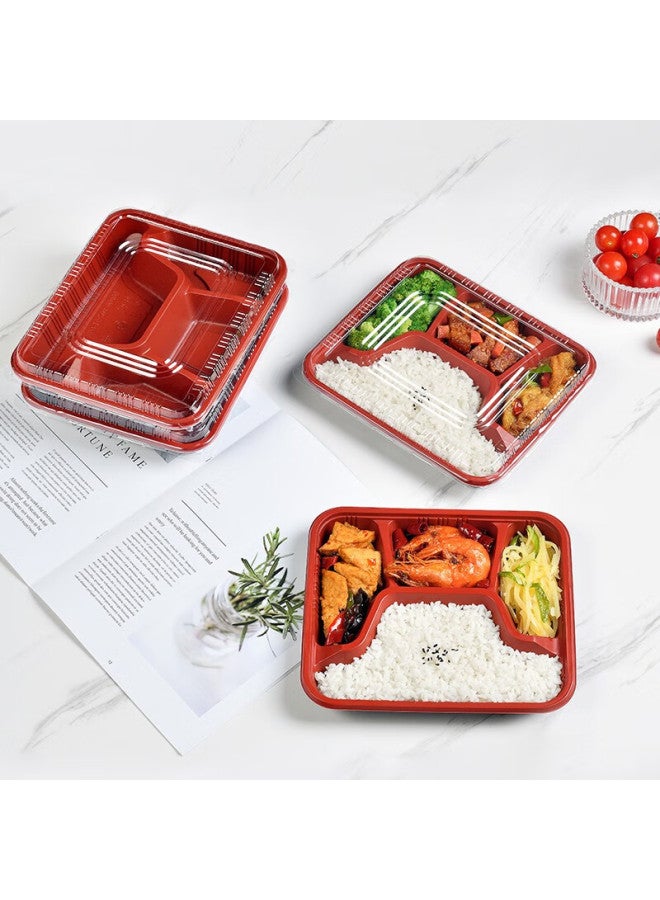 Temeiju Disposable Food Containers, Four Compartments, Thickened With Lids, Takeout Boxes, Black And Red, 100 Sets, 1000 Model, Microwave Safe - Image 2