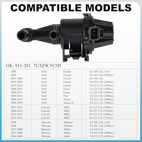 PANNUOSCS Vapor Canister Purge Valve 911-281 Compatible with 2008 2009 2010 2011 2012 Ford Escape Fusion Focus Flex Taurus/Lincoln MKZ MKS MKT/Mercury Mountaineer Milan Evap Purge Valve Solenoid 7U5Z9C915D - Image 5