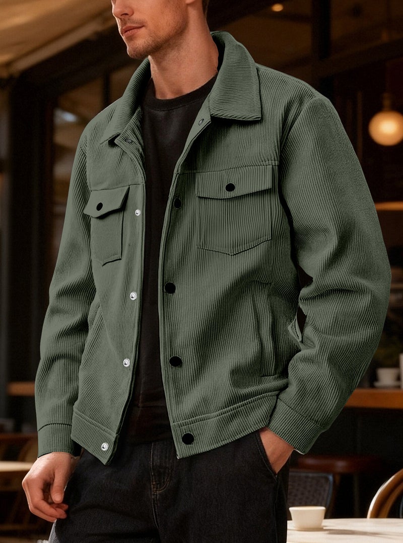 Corduroy Jacket Men Vintage Workwear Lapel Casual Coat - Image 3