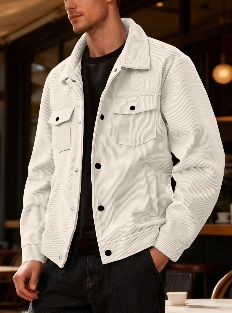 Corduroy Jacket Men Vintage Workwear Lapel Casual Coat - Image 4