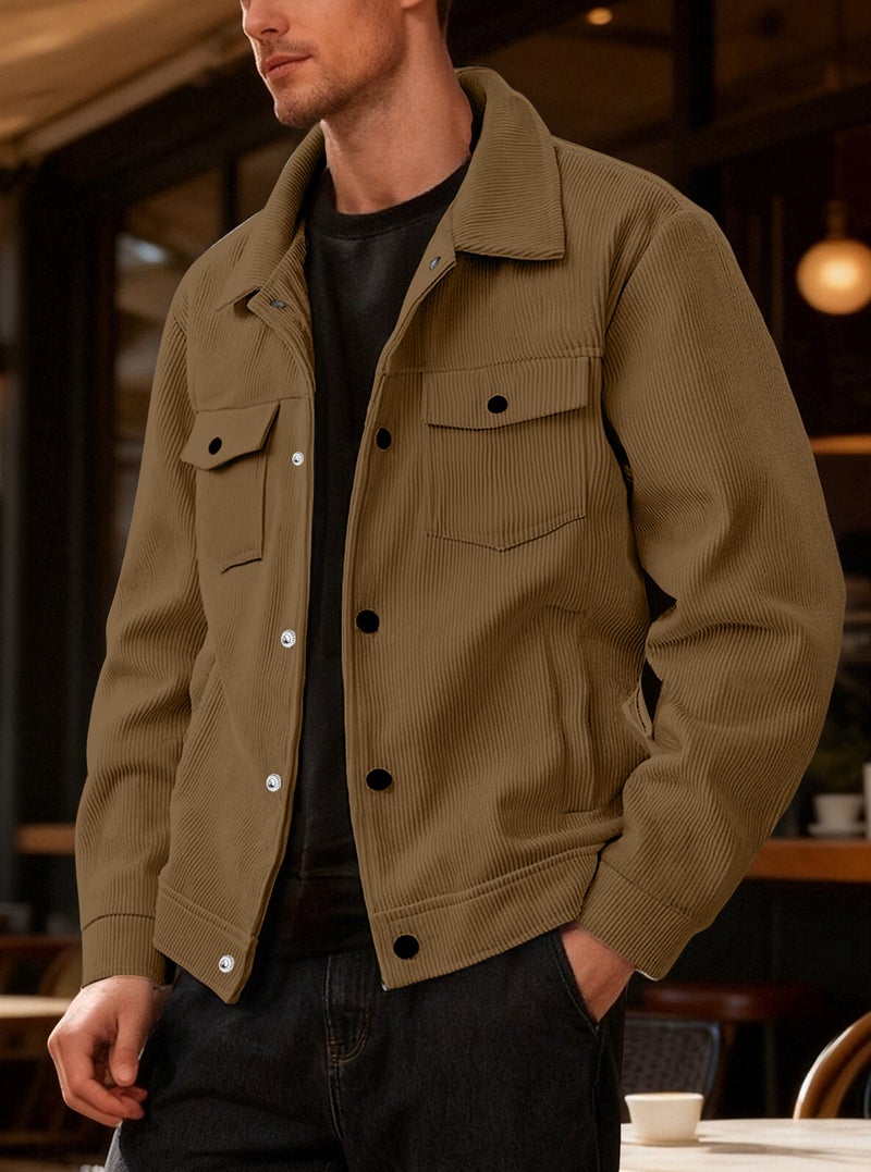 Corduroy Jacket Men Vintage Workwear Lapel Casual Coat - Image 1