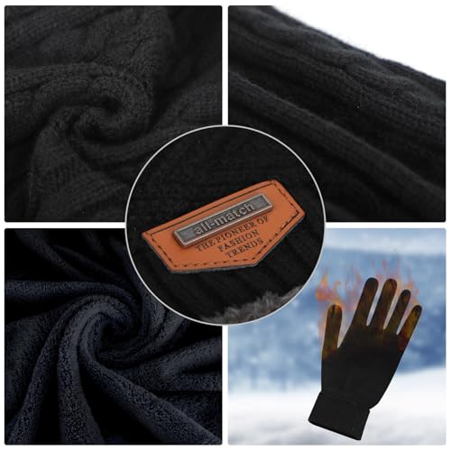 MAYLISACC 3 Pcs Warm Winter Knit Hat Scarf and Glove Set for Men Women Tech Touchscreen Gloves Black - Image 3