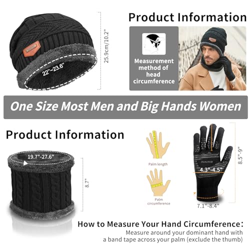 MAYLISACC 3 Pcs Warm Winter Knit Hat Scarf and Glove Set for Men Women Tech Touchscreen Gloves Black - Image 2