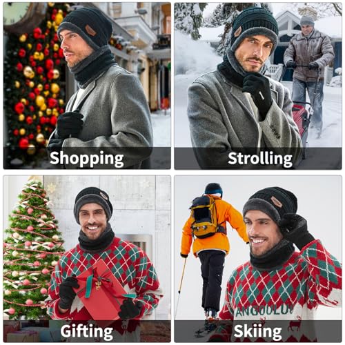 MAYLISACC 3 Pcs Warm Winter Knit Hat Scarf and Glove Set for Men Women Tech Touchscreen Gloves Black - Image 5