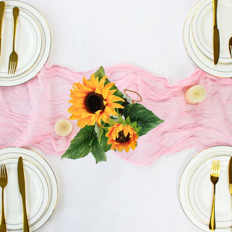 Dekafri Pink Cheesecloth Table Runner 12 Pack 120 Inch Light Pink Cheese Cloth Table Runner 10ft Long Gauze Table Runners for Wedding Decor Bridal Shower Baby Shower Party Table Decorations - Image 4