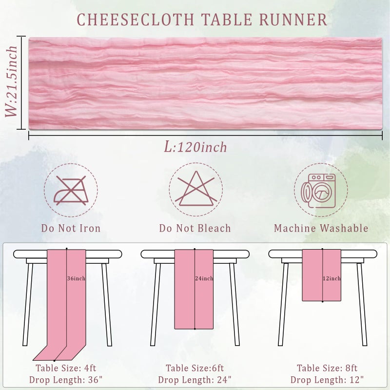 Dekafri Pink Cheesecloth Table Runner 12 Pack 120 Inch Light Pink Cheese Cloth Table Runner 10ft Long Gauze Table Runners for Wedding Decor Bridal Shower Baby Shower Party Table Decorations - Image 3