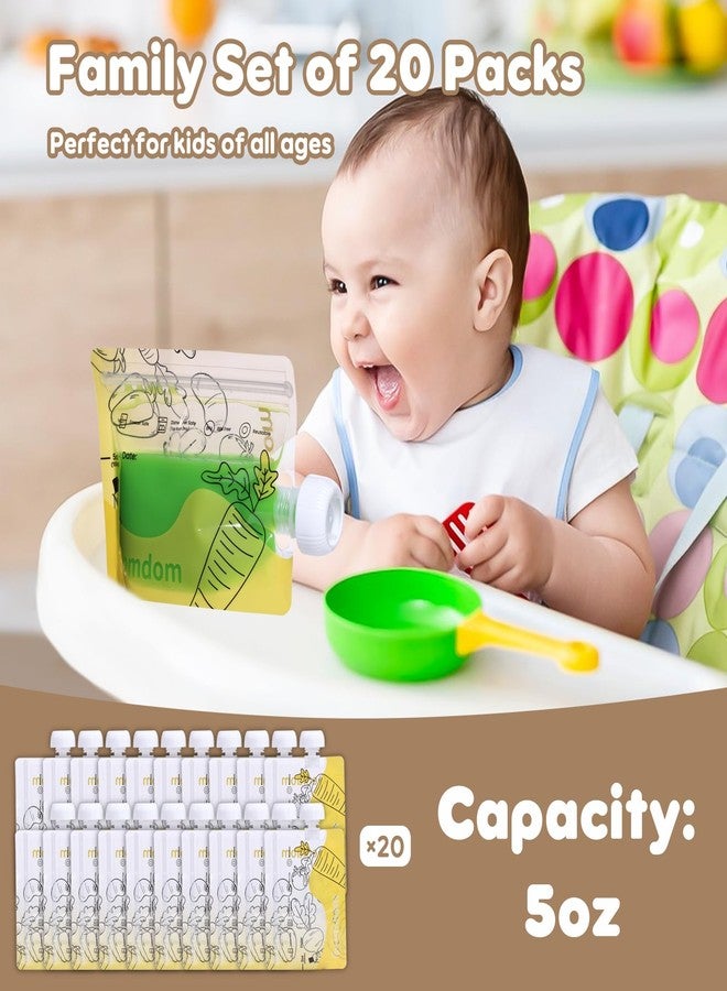 Gemdom 20 Pack Reusable Baby Food Pouches for Toddlers, Refillable Squeeze Pouch for Applesauce Yogurt Homemade Organic Puree Juice Snack for Baby Kids Students, Storage Containers, BPA Free, 5oz - Image 2
