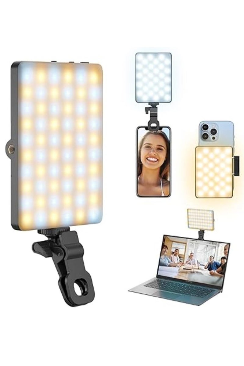 يوريفو إضاءة LED لصور السيلفي مع مشبك هاتف أمامي وخلفي، قابلة لإعادة الشحن بقوة 2000 مللي أمبير في الساعة، للهواتف والأجهزة اللوحية وأجهزة الكمبيوتر المحمولة ومؤتمرات الفيديو ومقاطع الفيديو وتيك توك والتكبير، 80 مصباح LED، 3 أوضاع سطوع - Image 1