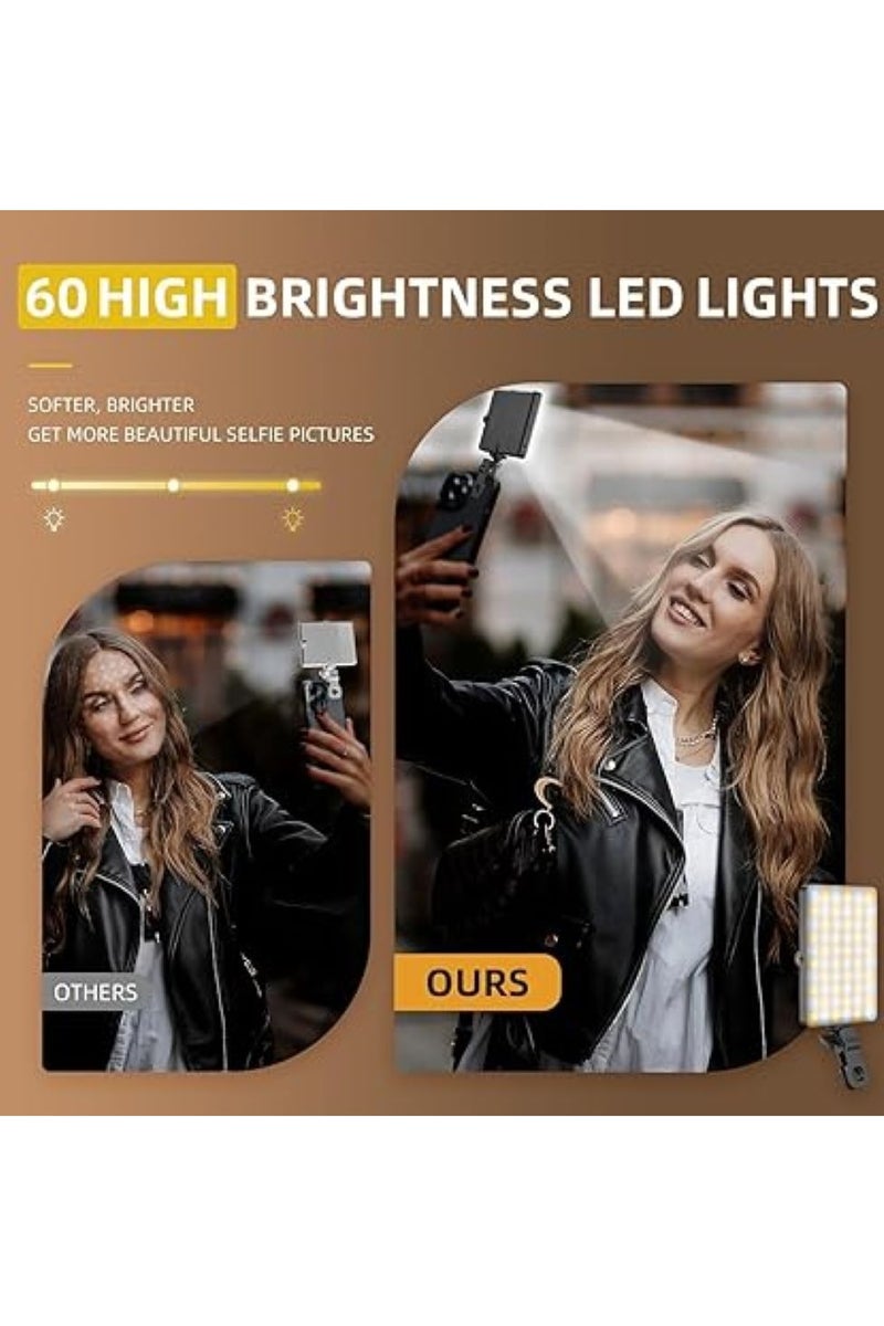 يوريفو إضاءة LED لصور السيلفي مع مشبك هاتف أمامي وخلفي، قابلة لإعادة الشحن بقوة 2000 مللي أمبير في الساعة، للهواتف والأجهزة اللوحية وأجهزة الكمبيوتر المحمولة ومؤتمرات الفيديو ومقاطع الفيديو وتيك توك والتكبير، 80 مصباح LED، 3 أوضاع سطوع - Image 3