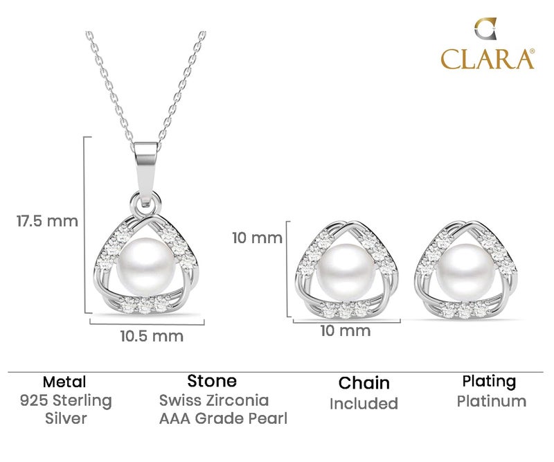 Clara 925 Sterling Silver Zuha Freshwater Pearl Pendant Earrings Chain Necklace Jewellery Set | Platinum Plated, Swiss Zirconia |Gift for Women and Girls - Image 5