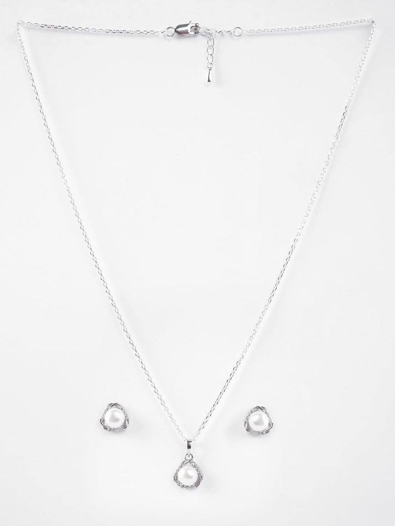 Clara 925 Sterling Silver Zuha Freshwater Pearl Pendant Earrings Chain Necklace Jewellery Set | Platinum Plated, Swiss Zirconia |Gift for Women and Girls - Image 4