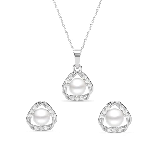 Clara 925 Sterling Silver Zuha Freshwater Pearl Pendant Earrings Chain Necklace Jewellery Set | Platinum Plated, Swiss Zirconia |Gift for Women and Girls - Image 1