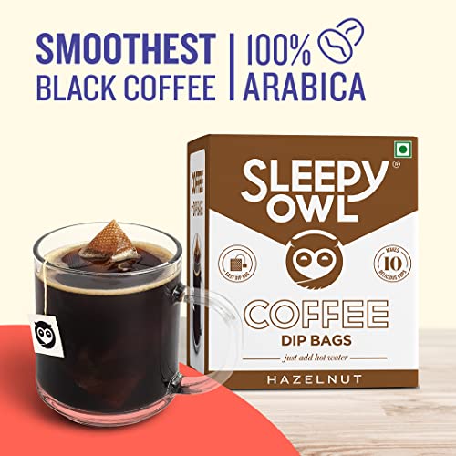 Sleepy Owl Hazelnut Ground Coffee Dip Bags | 10 Bags - Makes 10 Cups | Hot Brew - Have it as Black Coffee or with Milk | 5 Min Brew - No Equipment Needed | Travel Pack | Medium Roast | 100% Arabica - Image 3