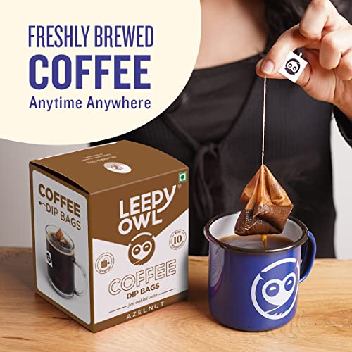 Sleepy Owl Hazelnut Ground Coffee Dip Bags | 10 Bags - Makes 10 Cups | Hot Brew - Have it as Black Coffee or with Milk | 5 Min Brew - No Equipment Needed | Travel Pack | Medium Roast | 100% Arabica - Image 2