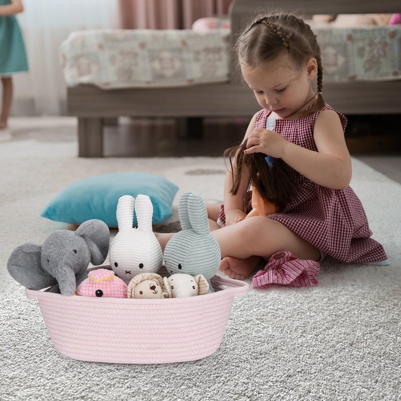 JUNBOLE Baby Gifts Basket Empty with Gifts Bag and Ribbon12â€x8â€x5â€ Gift Baskets to Fill Easter Baskets Birthday Baskets Small Woven Cotton Rope Basket Baby Toy Baske(pink, regular) - Image 4