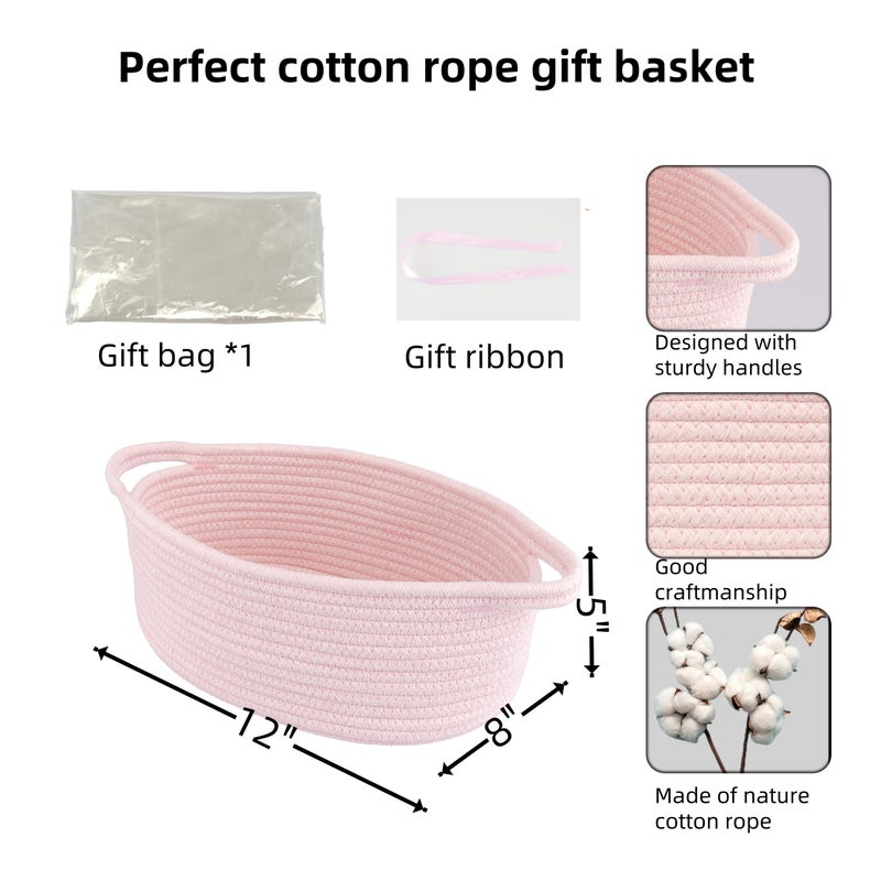 JUNBOLE Baby Gifts Basket Empty with Gifts Bag and Ribbon12â€x8â€x5â€ Gift Baskets to Fill Easter Baskets Birthday Baskets Small Woven Cotton Rope Basket Baby Toy Baske(pink, regular) - Image 2