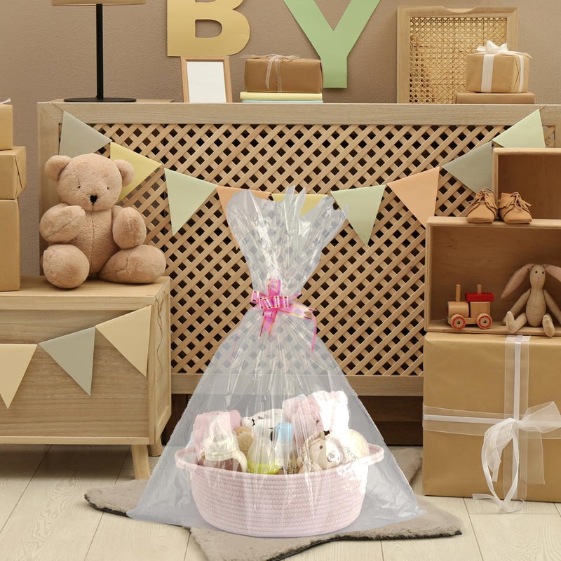 JUNBOLE Baby Gifts Basket Empty with Gifts Bag and Ribbon12â€x8â€x5â€ Gift Baskets to Fill Easter Baskets Birthday Baskets Small Woven Cotton Rope Basket Baby Toy Baske(pink, regular) - Image 5