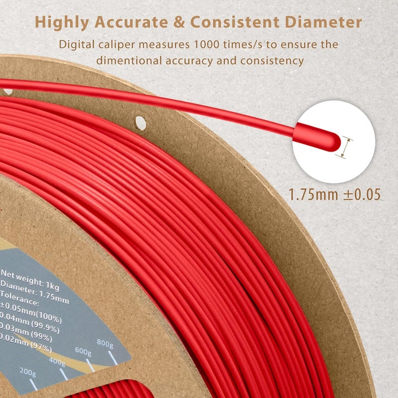 DURAMIC 3D PLA+ Filament 1.75mm 1Kg Red, PLA Plus Filament 1Kg Spool(2.2lbs) Tougher and Stronger, Dimensional Accuracy Probability +/- 0.02mm - Image 3