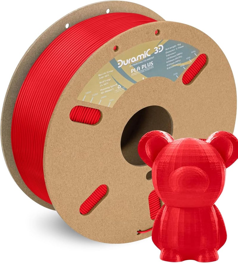 DURAMIC 3D PLA+ Filament 1.75mm 1Kg Red, PLA Plus Filament 1Kg Spool(2.2lbs) Tougher and Stronger, Dimensional Accuracy Probability +/- 0.02mm - Image 1
