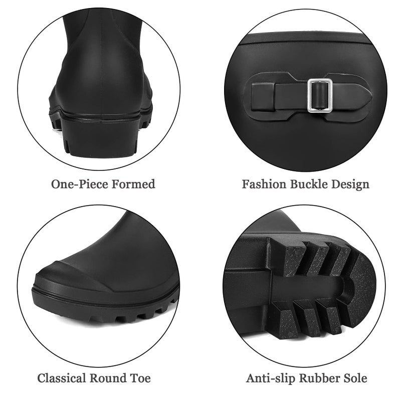 DKSUKO Women's Tall Rain Boots Garden Boots Waterproof Wellington Rubber Boots(8 B(M) US, Matte Black) - Image 5