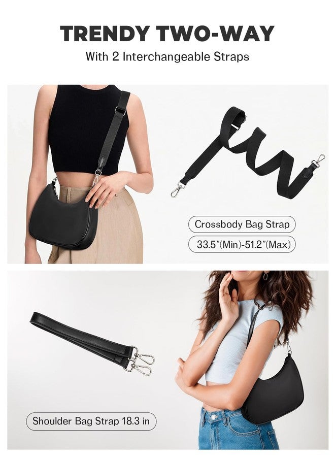 CHOLISS حقيبة كتف صغيرة هلالية الشكل من تشوليس للنساء - حقيبة كروسبودي من النايلون 2 في 1، حقيبة عصرية للاستخدام اليومي بأحزمة قابلة للتعديل، أسود - Image 3