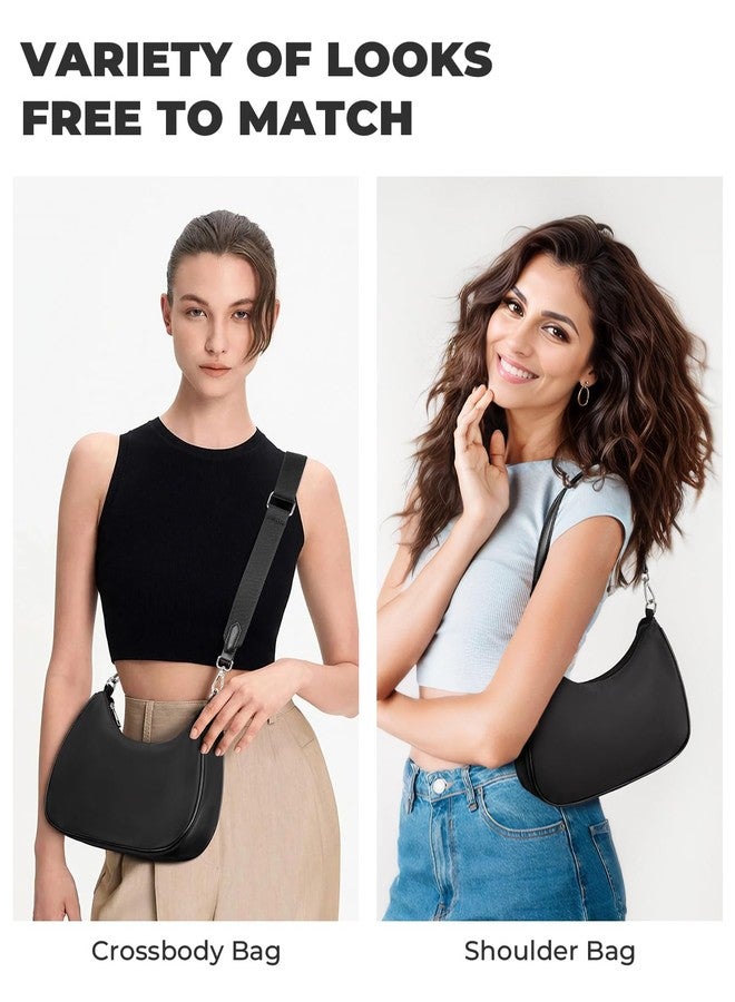 CHOLISS حقيبة كتف صغيرة هلالية الشكل من تشوليس للنساء - حقيبة كروسبودي من النايلون 2 في 1، حقيبة عصرية للاستخدام اليومي بأحزمة قابلة للتعديل، أسود - Image 2
