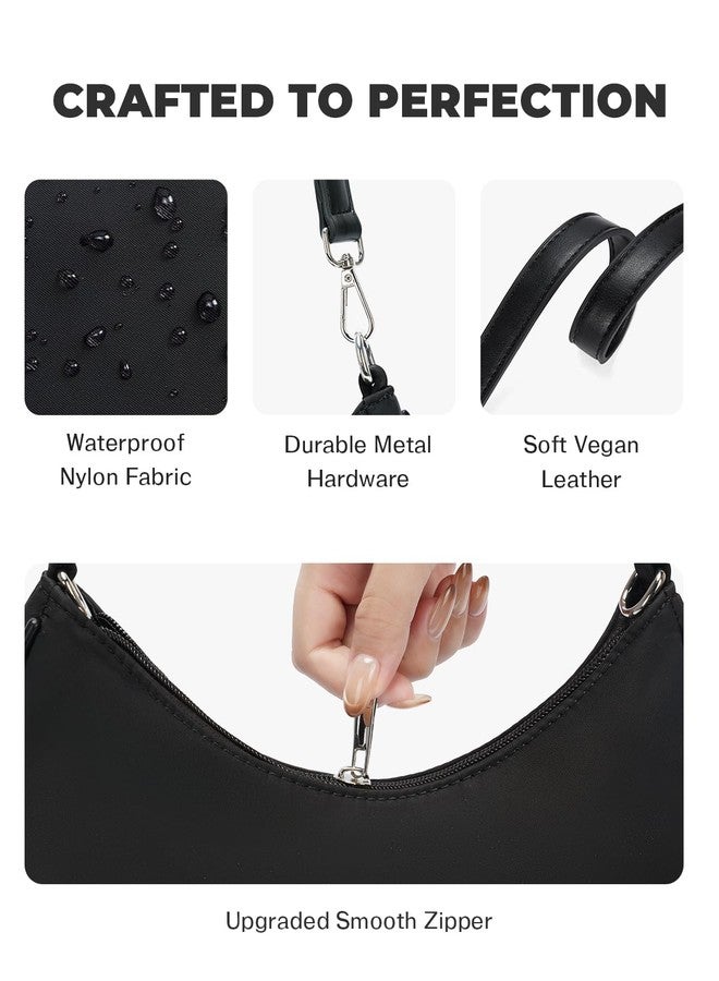 CHOLISS حقيبة كتف صغيرة هلالية الشكل من تشوليس للنساء - حقيبة كروسبودي من النايلون 2 في 1، حقيبة عصرية للاستخدام اليومي بأحزمة قابلة للتعديل، أسود - Image 5