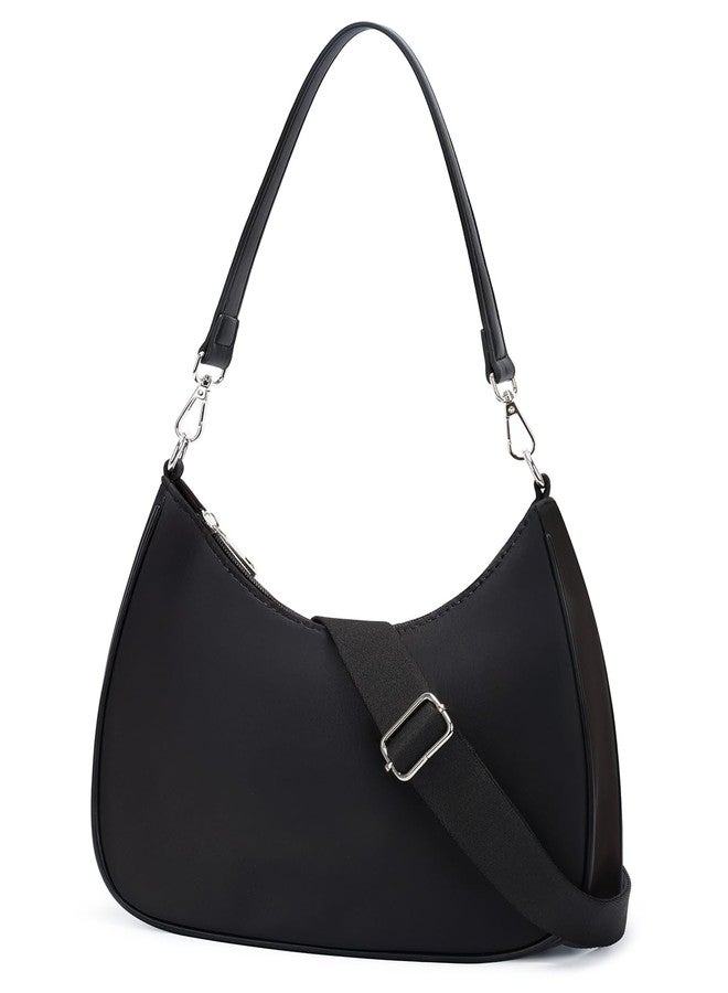 CHOLISS حقيبة كتف صغيرة هلالية الشكل من تشوليس للنساء - حقيبة كروسبودي من النايلون 2 في 1، حقيبة عصرية للاستخدام اليومي بأحزمة قابلة للتعديل، أسود - Image 1