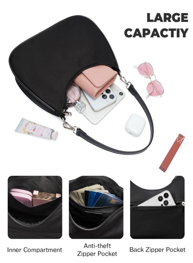 CHOLISS حقيبة كتف صغيرة هلالية الشكل من تشوليس للنساء - حقيبة كروسبودي من النايلون 2 في 1، حقيبة عصرية للاستخدام اليومي بأحزمة قابلة للتعديل، أسود - Image 4