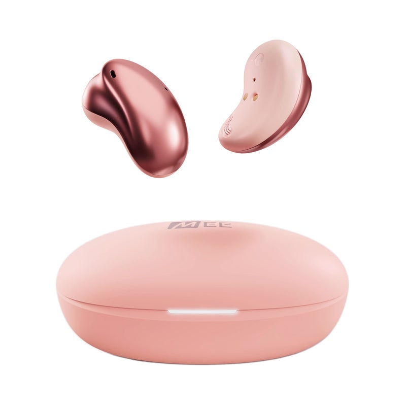MEE Audio سماعات MEE الصوتية Pebbles اللاسلكية الحقيقية - بلوتوث 5.3 بتصميم منخفض في الأذن وخفيفة الوزن مع ميكروفون سماعة وتقنية تقليل الضوضاء للمكالمات للصالات الرياضية/التمارين/الرياضة والألعاب، ذهب وردي - Image 1