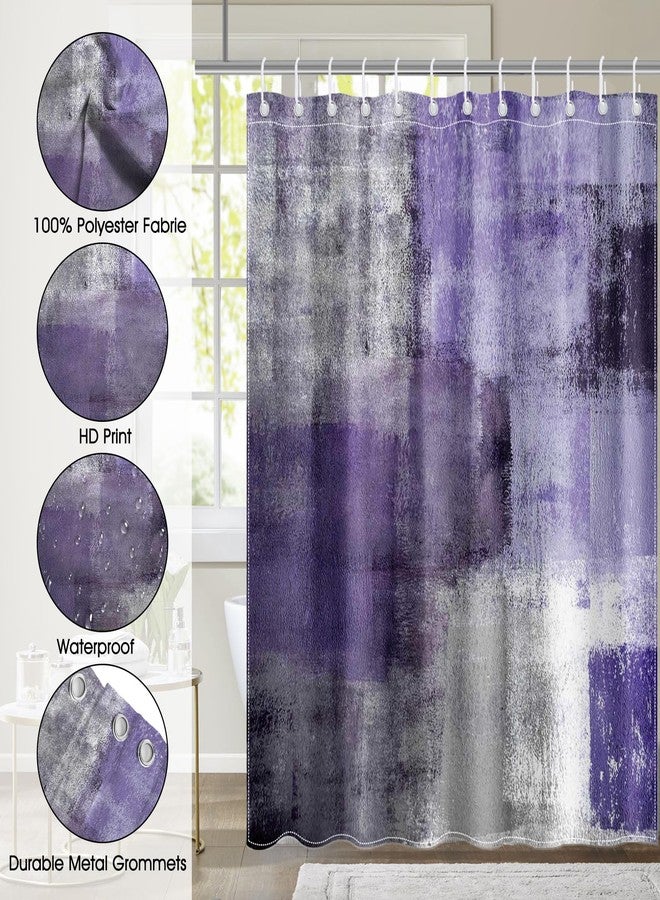 Mocsicka Abstract Shower Curtain Grey Abstract Art Painting Shower Curtain Bathroom Bathtub Curtain 72x72 Inch with 12 Hooks (Purple) - Image 4