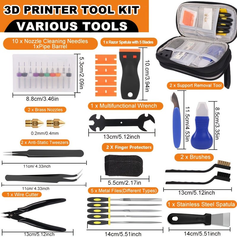33 Piece 3D Printer Essential Tool Set With Carrying Case Nozzle Cleaning Tools Scrapers Brushes Files Pliers For FDM SLA Printers - Image 2
